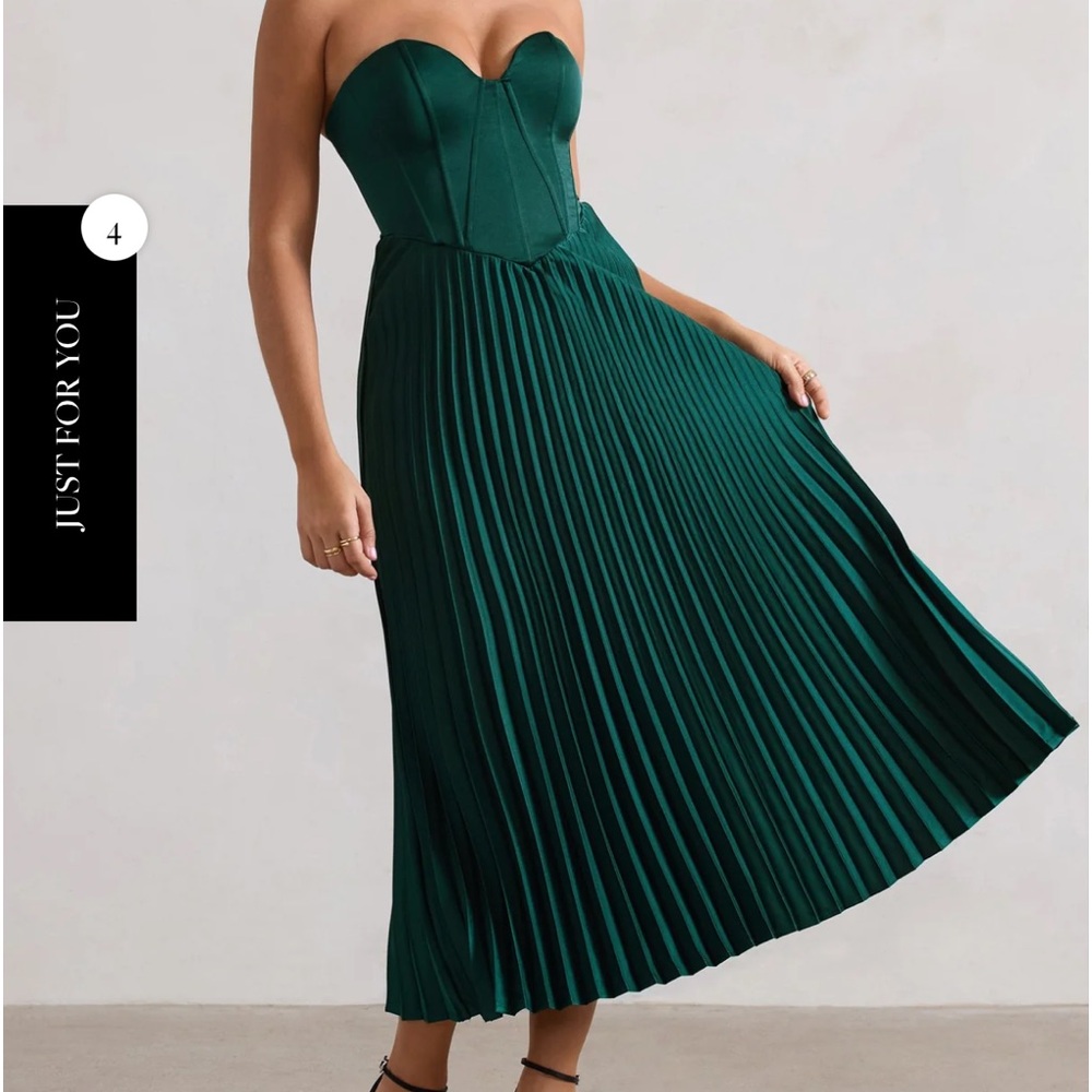 Club L Bordeaux Green Satin Corset Style Midi Dress, Brand New, Never Worn.